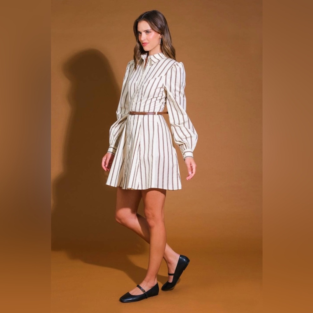 NWT Boutique Gaia Striped Button Down Shirt Dress – Long Sleeve